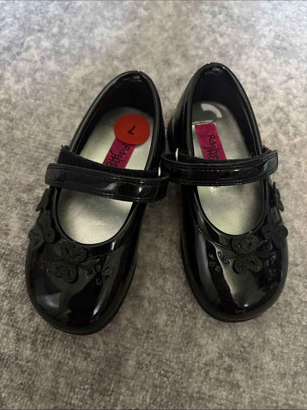 Rachel Shoes Black Patent Mary Jane with Floral Applique